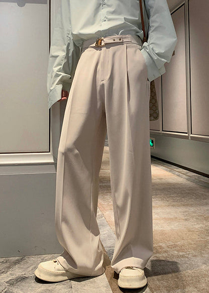 Stylish Apricot Pockets High Waist Spandex Mens Pants Fall
