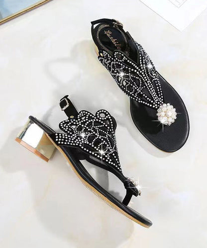 Stilvolle Apricot Zirkon Splicing Hollow Out Chunky Sandalen