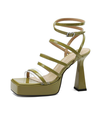Stylish Army Green Hollow Out Peep Toe High Heels Sandals