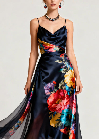 Stylish Asymmetrical Print Silk Spaghetti Strap Dresses Summer