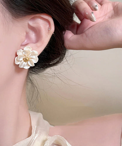 Stylish Beige Copper Alloy Acrylic Floral Stud Earrings