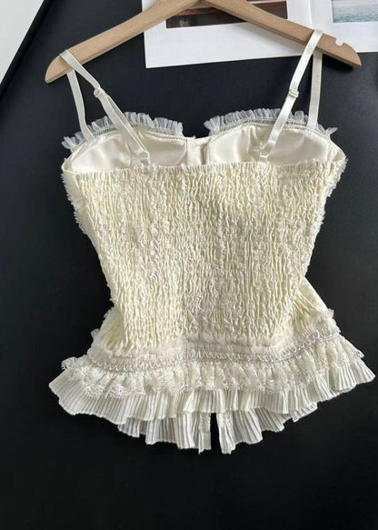 Stylish Beige Patchwork Lace Spaghetti Strap Tops Summer