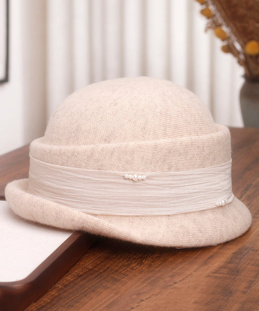 Stylish Beige Pearl Woolen Bucket Hat