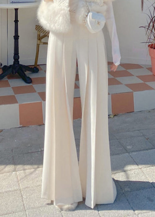 Stylish Beige Zippered High Waist Spandex Pants Spring