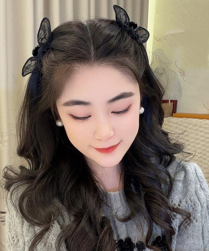 Stylish Black Alloy Lace Bow A Pair Hairpin