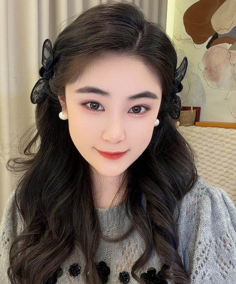 Stylish Black Alloy Lace Bow A Pair Hairpin