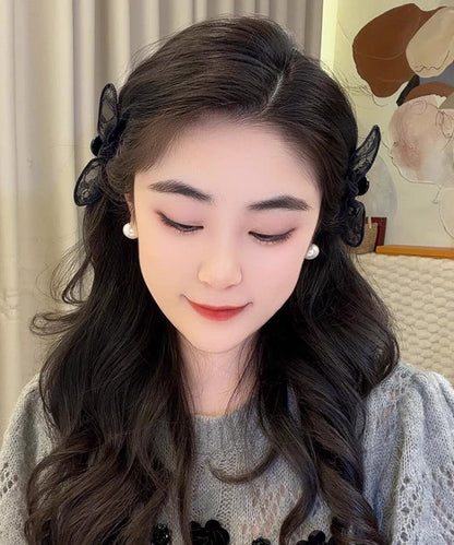 Stylish Black Alloy Lace Bow A Pair Hairpin