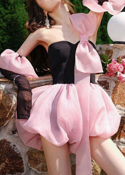 Stylish Black Bow Patchwork Cotton Mini Jumpsuit Summer