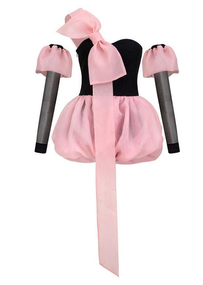 Stylish Black Bow Patchwork Cotton Mini Jumpsuit Summer