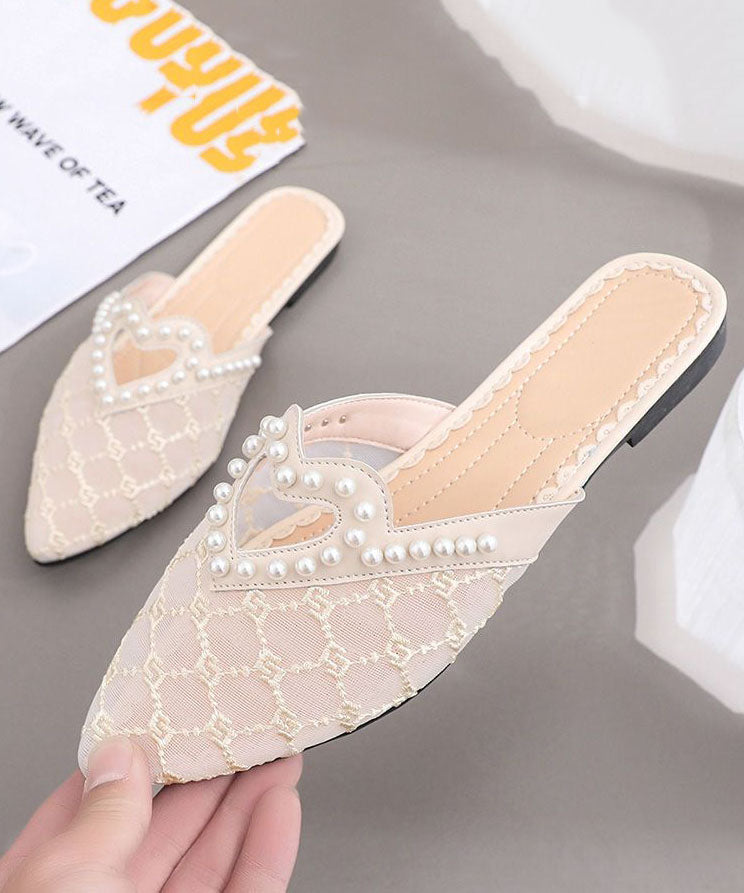 Stilvolle schwarze atmungsaktive Mesh Splicing Slide Sandalen Nail Bead