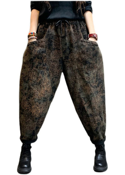 Stilvolle Schwarze Cinched Print Lose Jeanshose Hose Winter