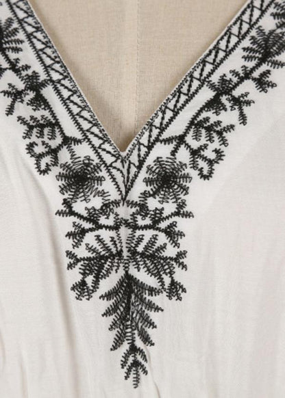 Stylish Black Embroideried Long sleeve kimono robe Maxi  Summer - SooLinen