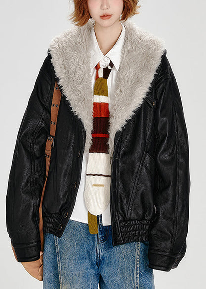 Abrigos de invierno de piel sintética con cuello de piel sintética negra y relleno de algodón fino.