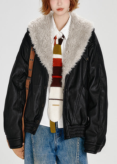 Abrigos de invierno de piel sintética con cuello de piel sintética negra y relleno de algodón fino.