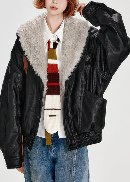 Abrigos de invierno de piel sintética con cuello de piel sintética negra y relleno de algodón fino.