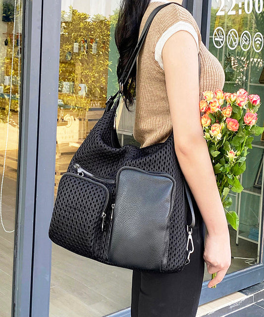 Stylish Black Hollow Out Pockets Cotton Versatile Backpack Bag