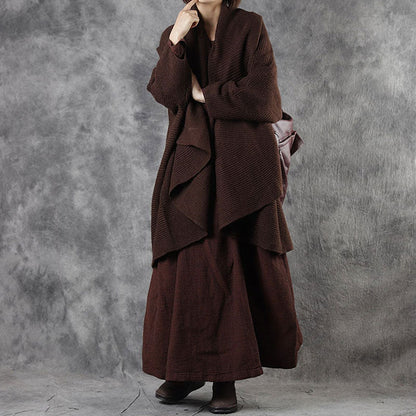 Stilvoller schwarzer Herbst-Strickmantel mit lockerem, asymmetrischem Design