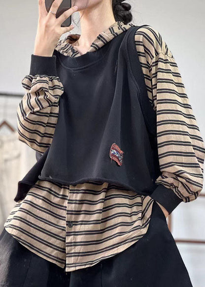 Stilvolle Schwarze O-Ausschnitt Übergroße Applikation Baumwolle Weste Tops Frühling