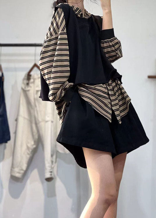 Stilvolle Schwarze O-Ausschnitt Übergroße Applikation Baumwolle Weste Tops Frühling