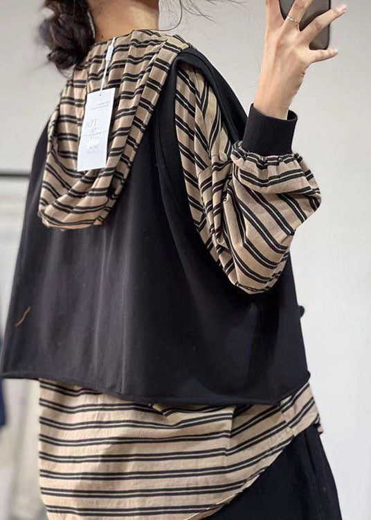 Stilvolle Schwarze O-Ausschnitt Übergroße Applikation Baumwolle Weste Tops Frühling