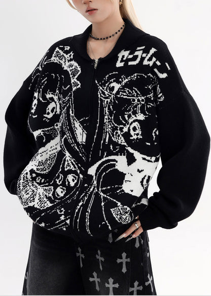 Chaquetas de punto con estampado oversize y estilo negro para invierno