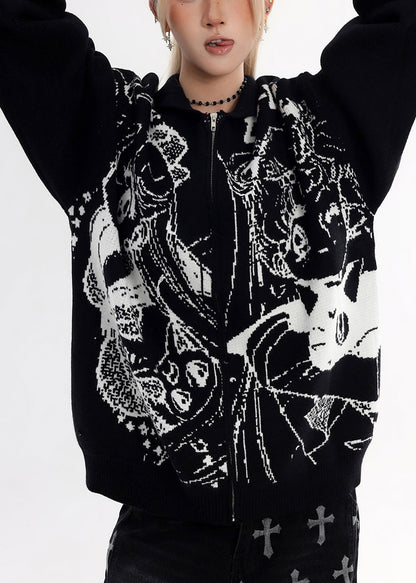 Chaquetas de punto con estampado oversize y estilo negro para invierno