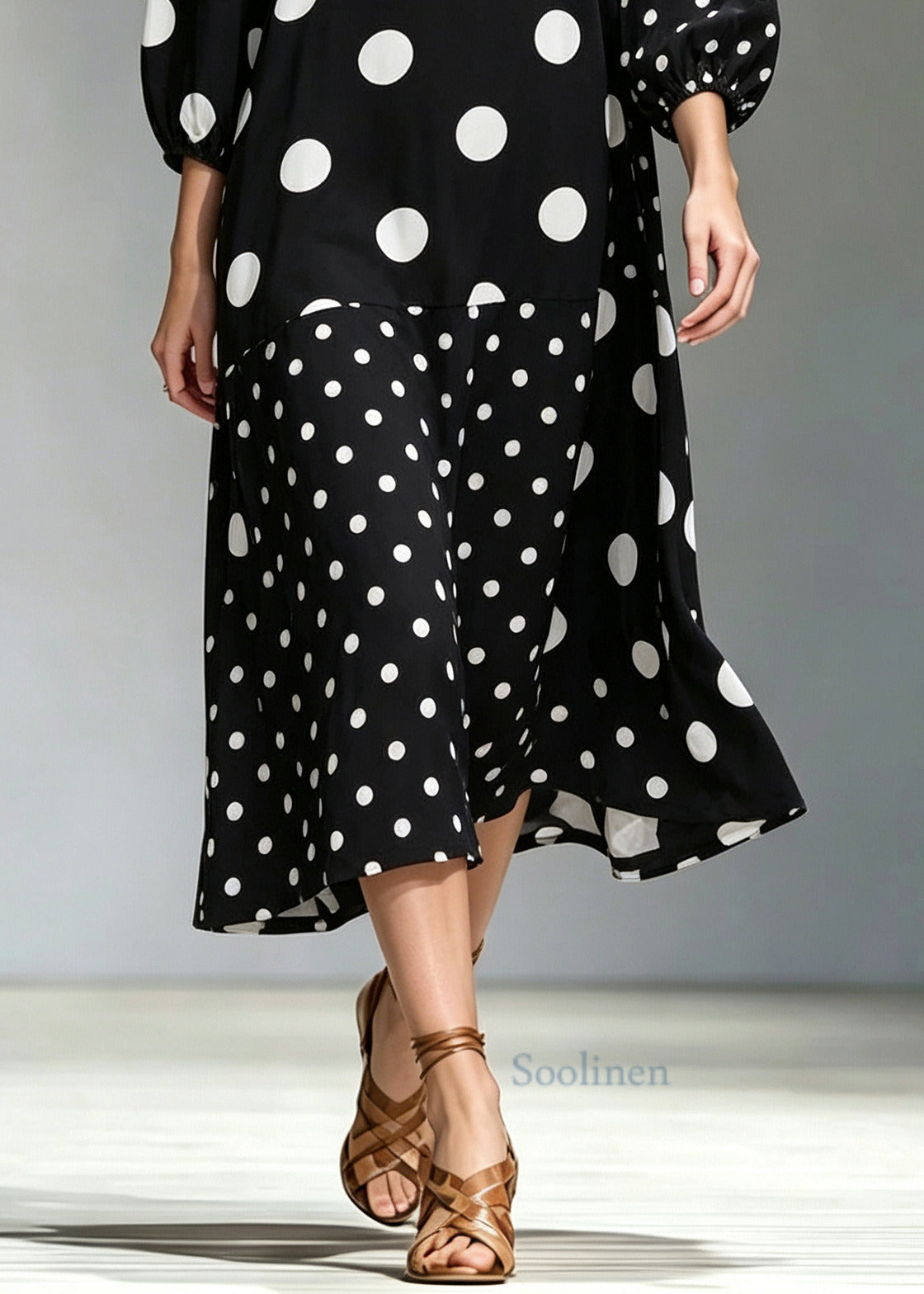 Stylish Black Oversized Print Maxi Dress Bracelet Sleeve