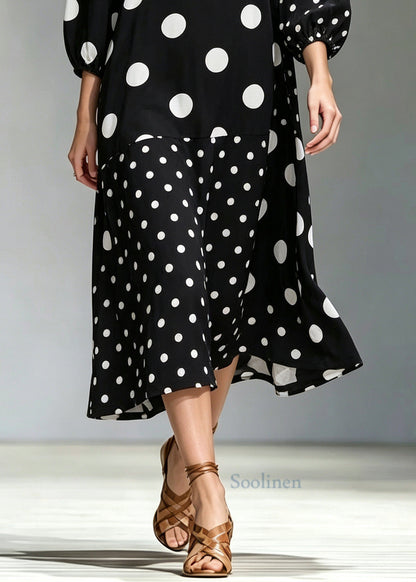 Stylish Black Oversized Print Maxi Dress Bracelet Sleeve