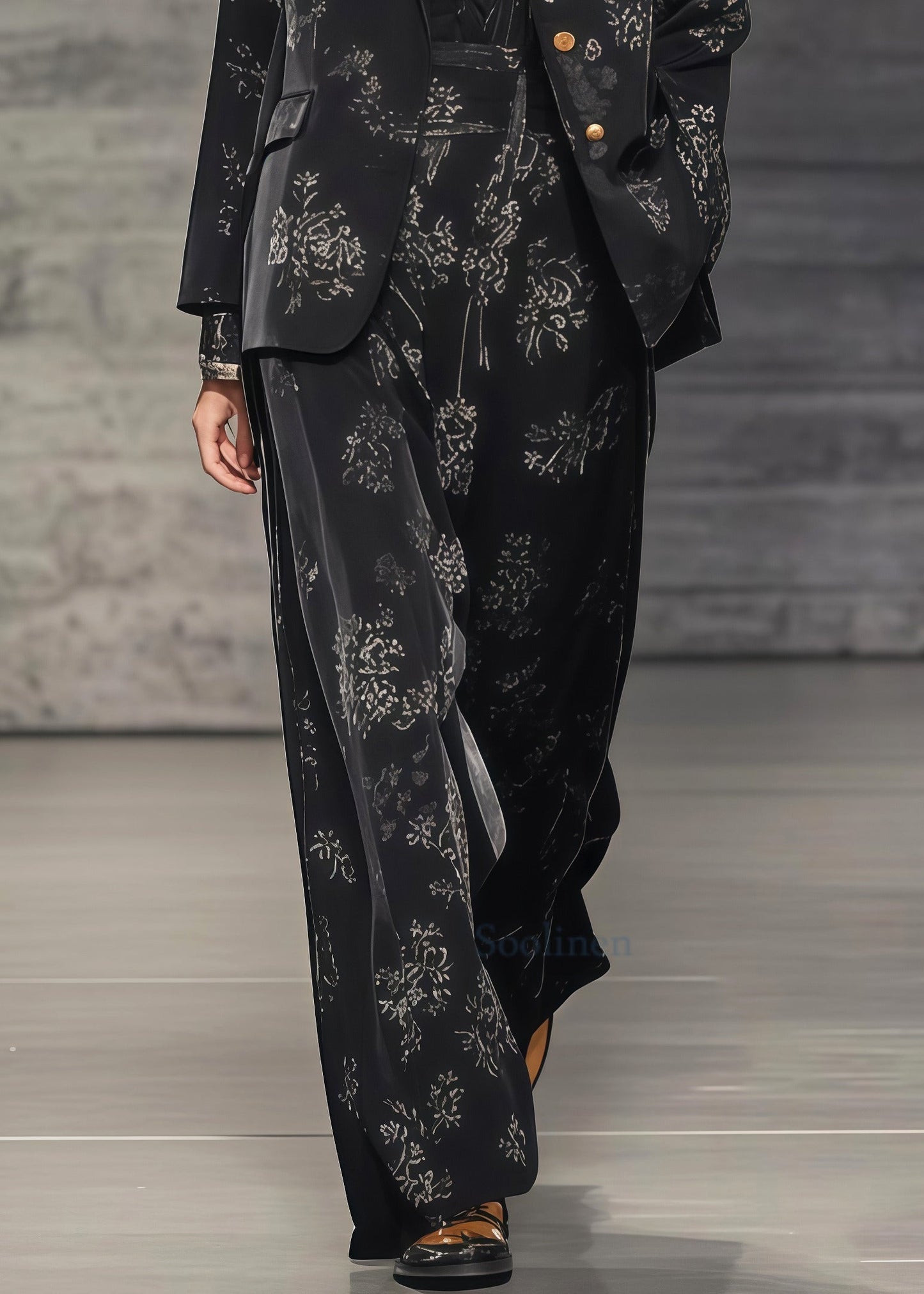 Stylish Black Oversized Print Spandex Two-Piece Set Spring