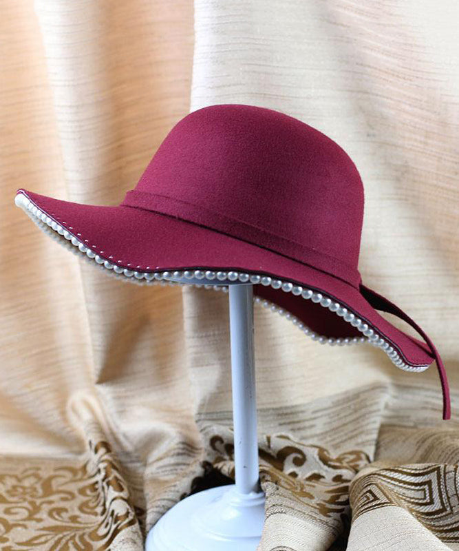 Stilvoller schwarzer Woll-Bucket-Hat mit Perlenschleife