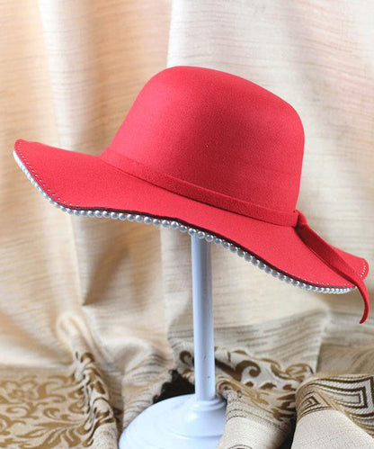 Stilvoller schwarzer Woll-Bucket-Hat mit Perlenschleife