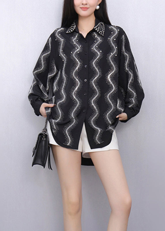 Stylish Black Peter Pan Collar Shirts Puff Sleeve