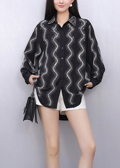 Stylish Black Peter Pan Collar Shirts Puff Sleeve
