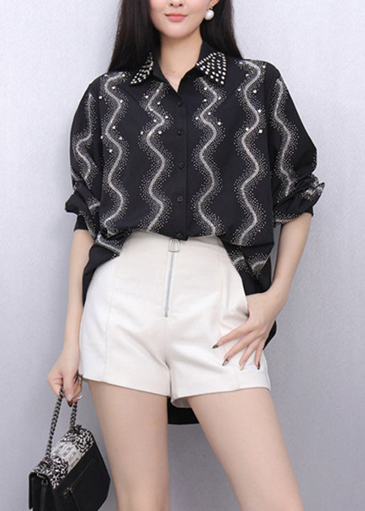 Stylish Black Peter Pan Collar Shirts Puff Sleeve