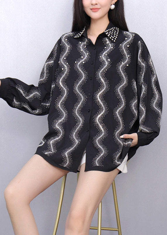 Stylish Black Peter Pan Collar Shirts Puff Sleeve