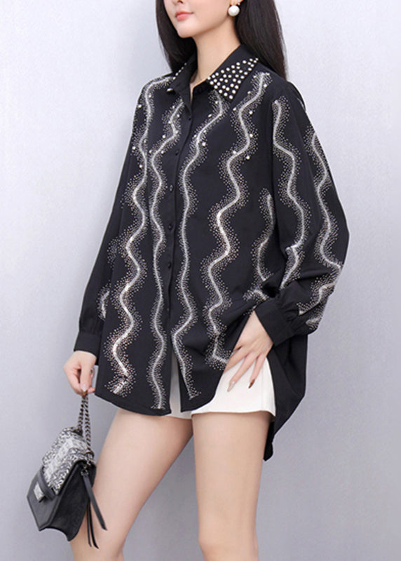 Stylish Black Peter Pan Collar Shirts Puff Sleeve