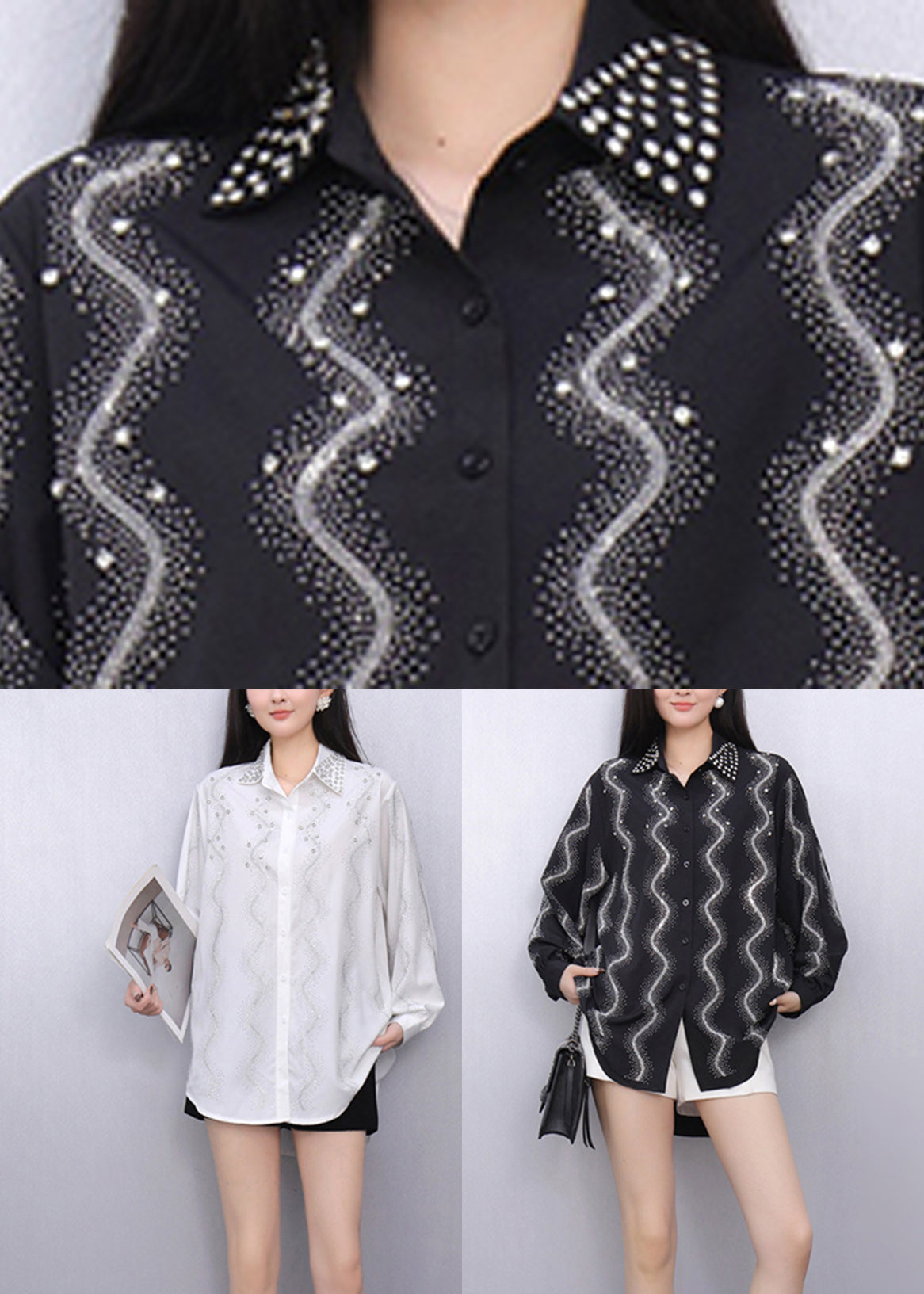 Stylish Black Peter Pan Collar Shirts Puff Sleeve