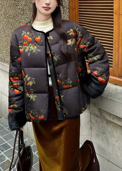 Stilvolle Winterjacke aus schwarzem Nerzfell mit Patchwork-Print und Entendaunen