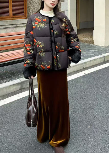 Stilvolle Winterjacke aus schwarzem Nerzfell mit Patchwork-Print und Entendaunen