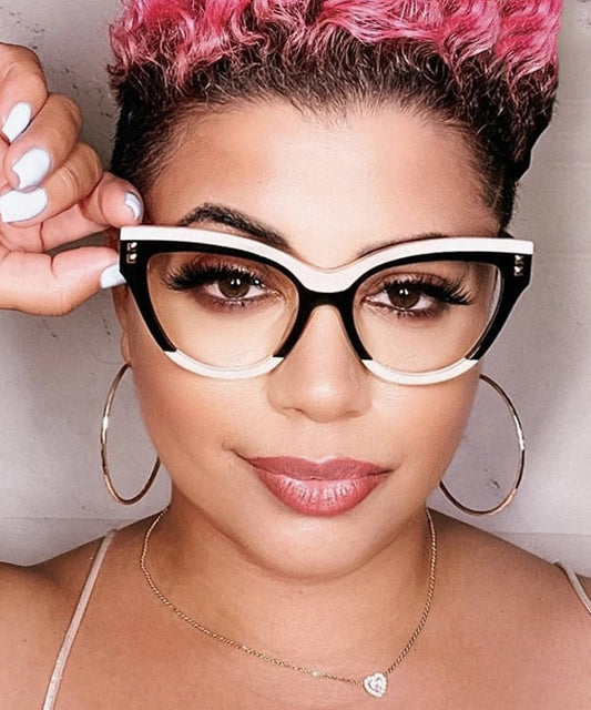 Stylish Black White Rivet Full Frame Reading Glasses