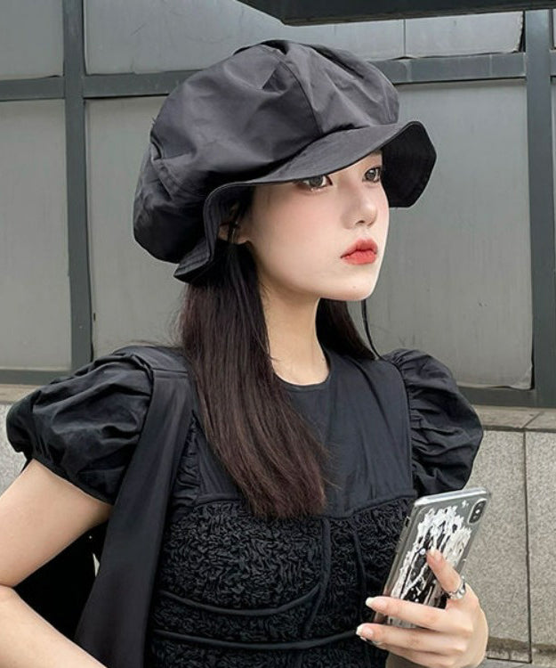 Stylish Black Wrinkled Versatile Beret Hat
