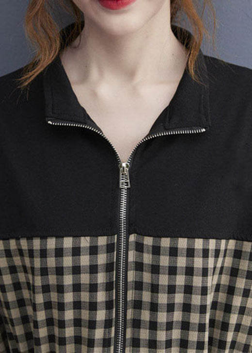 Stilvolles schwarzes, kurzärmliges Kleid mit Reißverschluss und Kordelzug