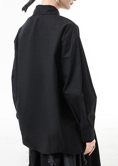 Stilvolle Schwarze Low High Design Patchwork Shirts Frühling