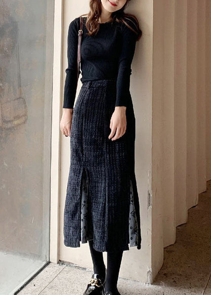 Stilvoller schwarzer Tüll Patchwork Wollrock Winter