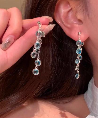 Stylish Blue Alloy Crystal Tassel Drop Earrings