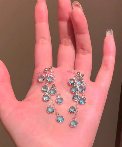 Stylish Blue Alloy Crystal Tassel Drop Earrings