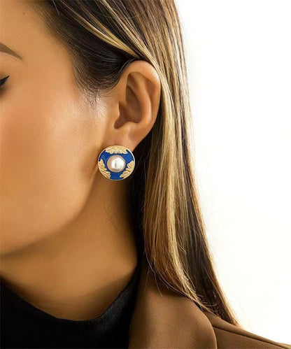 Stylish Blue Alloy Dripping Glaze Pearl Stud Earrings