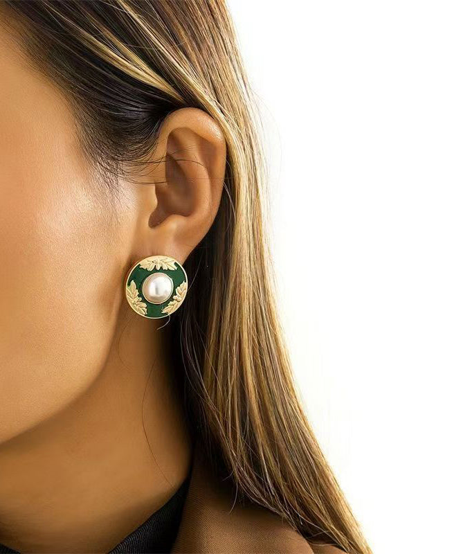 Stylish Blue Alloy Dripping Glaze Pearl Stud Earrings