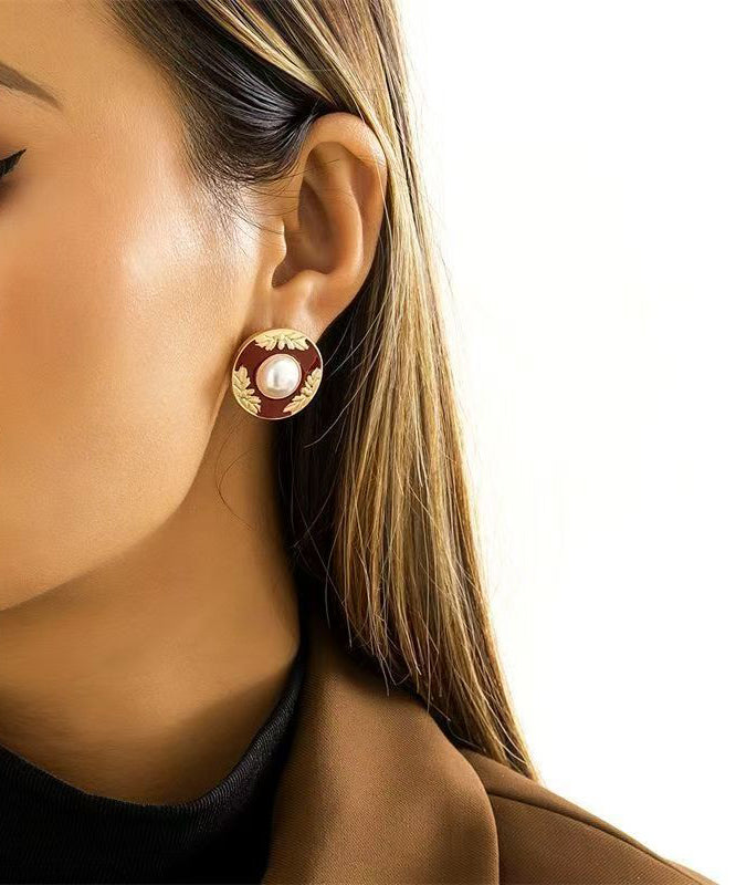 Stylish Blue Alloy Dripping Glaze Pearl Stud Earrings