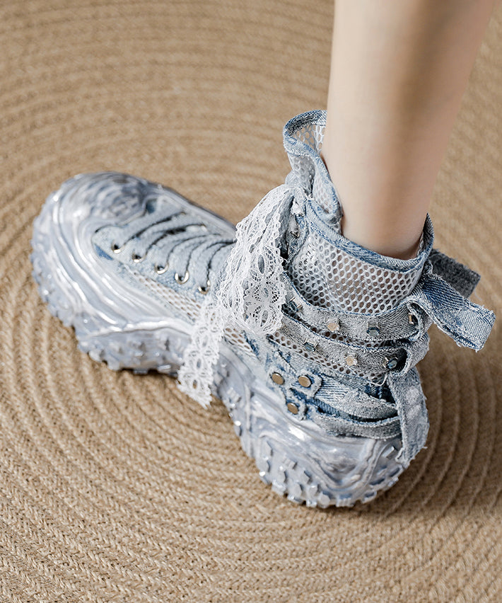 Stilvolle blaue, atmungsaktive Schnürstiefel mit Mesh-Einsätzen